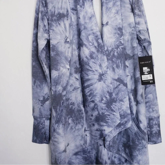 90 Degree By Reflex Shawl Collar Open Front Cardigan Sz Medium Tie Dye Blue/Gray - Picture 4 of 12